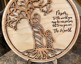 Mothers Day Gift, Birthday Present, Mother, To the world you may be one person to me you are the world, Mothers Day Plaque, Tree of life