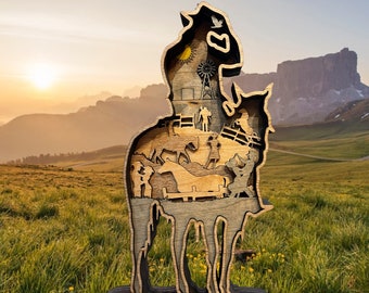 Cowboy on Horse,  3D Cowboy, 3D layered Art, Multilayered Cowboy, Southwest Decor, Country Decor, home decor, layered wood art piece,