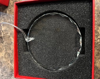K9 Crystal Blank Ornament 3.25” round. Laser Blank for Laser engraving. Includes box