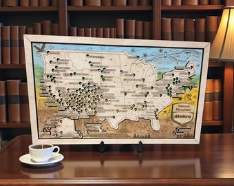 National Monument Travel Map | 18”x11” Wooden Bucket List Map | Mark Each Monument as You Visit | Stained or Painted Finish