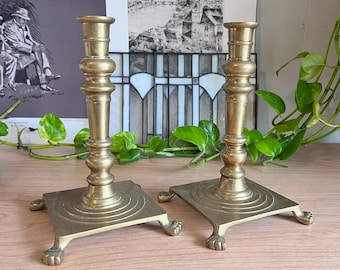 Vintage 70's 1970 Ornamental 4-Piece Solid Brass Claw Foot Paw Hardware Bases 