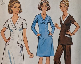 1973 mod Tunic Pants Dress pockets size 14 bust 36 Simplicity 5734 vintage sewing pattern 1970s