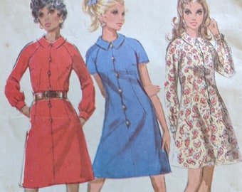 1969 Dress w Fabric Loop Buttoning + Raglan Sleeves size 12 bust 34 complete vintage McCall's 2015 sewing pattern