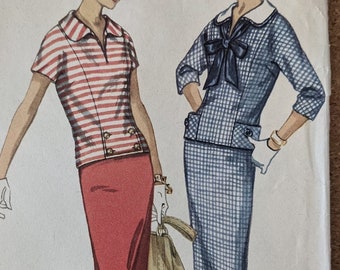 1957 Midi Dress Skirt Top w pockets detachable collar complete uncut FF size 14 bust 34 vintage sewing pattern Simplicity 2380 1950s