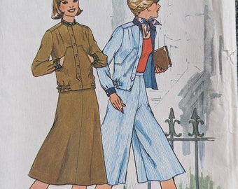1976 Culottes + Jacket w Tab Details Deep Pockets size 10 bust 32.5 complete uncut FF vintage Simplicity 7850 sewing pattern
