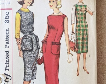 1958 Slim Pencil Dress and Jumper size 14 bust 34 complete vintage Simplicity 2607 sewing pattern 1950s