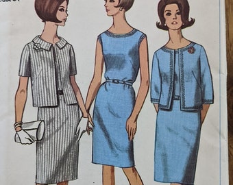 1966 Sheath Dress + Jacket size 14 bust 34 w optional collar and trim complete uncut FF vintage Simplicity 6461 sewing pattern 1960s