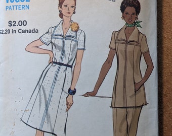 1972 size 16.5 bust 39 Zippered Tunic or Dress w Pockets, Yoke and Pants complete vintage Vogue 8291 sewing pattern 1970s