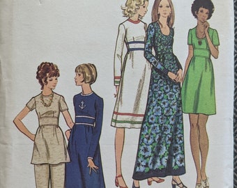 1971 Dress Tunic Pants Inset Midriff Fitted Bodice size 10 bust 32.5 complete uncut FF mod vintage Butterick 6601 sewing pattern