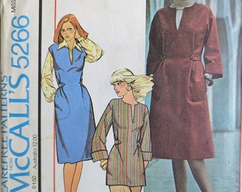 1976 Dress, Jumper or Tunic Top size Small 10-12 bust 32.5-34 Waist Tabs + Slit Neck w Pockets complete vintage McCall's 5266 sewing pattern