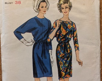 1963 Dolman Sleeve Dress size 18 bust 38 vintage Butterick 3739 sewing pattern 1960s