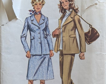 1971 Blazer Jacket w Tab Detail Pants Skirt size 12 bust 34 complete vintage Simplicity 9837 sewing pattern 1970s