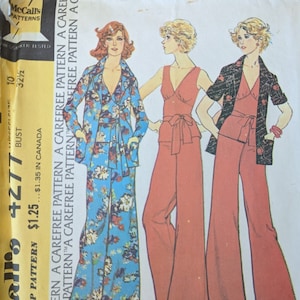 1974 Jacket Blazer Pants and Wrap Top w Tie Waist size 10 bust 32.5 complete vintage McCall&#39;s 4277 sewing pattern