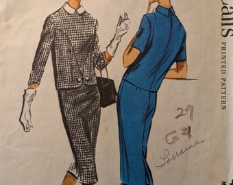 1958 size 14 bust 34 Two-Piece Suit w Pencil Skirt and Front-Detail Top complete vintage McCall's 4669 sewing pattern