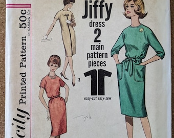 1962 Jiffy "Simple to Make" Sheath Dress w Pockets size 12 bust 32 complete uncut FF vintage Simplicity 4520 sewing pattern 1960s