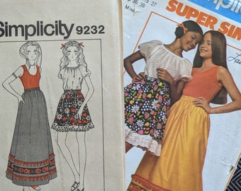 1970 Mini or Long Skirt w Trim size medium waist 25.5 - 27 complete cut vintage "Super Simple" Simplicity 9232 sewing pattern 1970s