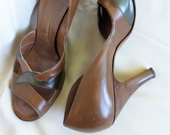 Vintage Tweedies size 8 or 8.5 open-toe Heels 1950s? 1960s?