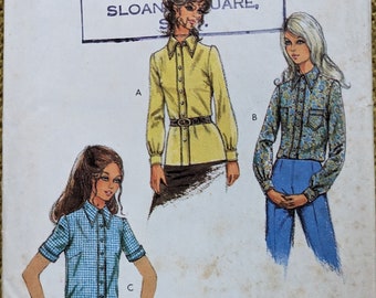 1971 size 6 bust 30.5 Button Front Shirt Blouse complete uncut vintage Style 3119 sewing pattern 1970s