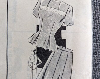 1946 Top w Sweetheart or Square Neckline + Skirt size 14 bust 32 Two-Piece Dress complete vintage mail order sewing pattern