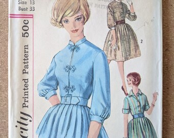Dress w Circle Skirt Frog Closure size 13 bust 33 complete uncut FF vintage Simplicity 4010 sewing pattern 1960s 1950s
