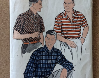 1950s Men's Sport Shirt Polo Long or Short Sleeves size 14.5 chest 36 complete uncut Advance 8819 sewing pattern 50s