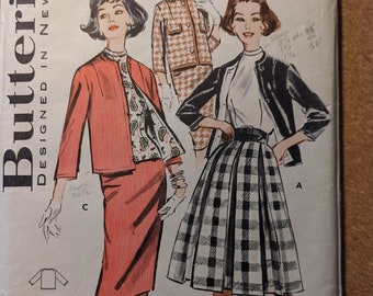1960 Suit Jacket Pencil Skirt Full Pleated Skirt Blouse Top size 14 bust 34 complete vintage Butterick 9110 sewing pattern 1960s