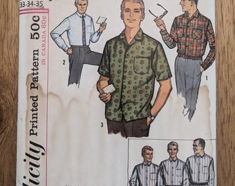 1960s Men's Proportioned Shirts Short Average Tall Dress or Casual Neck 15.5 complete vintage Simplicity 5029 sewing pattern