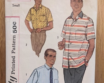 1957 Men's Shirt Size Medium chest 38-40 Dress or Casual complete vintage Simplicity 2081 sewing pattern 1950s
