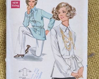 1969 size 16 bust 38 Lovely Blouse w Side Slits + Waist Tie complete vintage Butterick 5432 sewing pattern 1960s 1970s