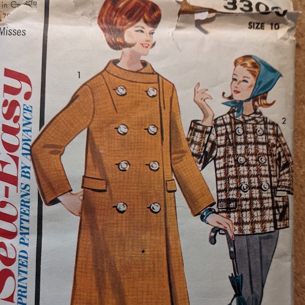 1963 Coat Jacket Raincoat size 10 bust 31 vintage Advance Sew Easy sewing pattern 1960s