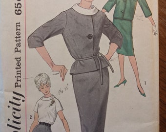 1960s Jacket + Pencil Skirt + Top w kimono sleeves size 13 bust 33 complete vintage Simplicity 4111 sewing pattern