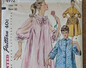 1954 Duster Negligee Housecoat Jacket size 12 or 14 bust 30 or 32 complete vintage sewing pattern Simplicity 4972 1950s