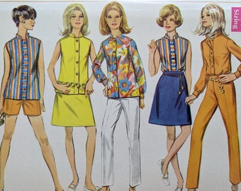 1968 Capsule Wardrobe size 12 bust 34 Pants Shorts Skirt Blouse complete uncut FF Simplicity 7618 sewing pattern 1960s