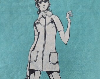 Official Girl Scout Adult Pantsuit Vintage size 12 bust 34 complete sewing pattern Tunic w Shaped Yoke Zip Front Patch Pockets + Pants