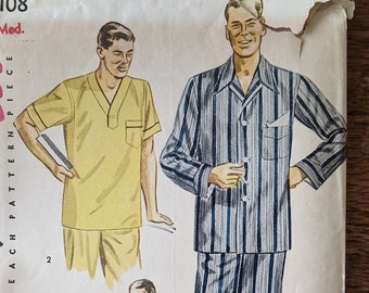 1952 Men's Pajamas Shirt Pants size Medium 38 - 40 vintage Simplicity 4108 sewing pattern 1950s