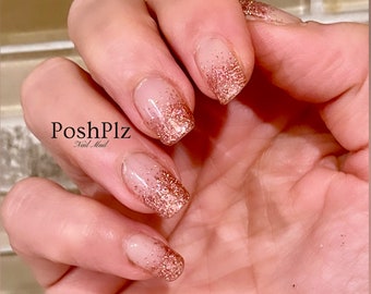 Sparkling Rosé | Pink/Rose Gold Sparkle Faded French Mani | At home Nails | Nail Art | French ombré | Nail Strips | Nail Polish Wraps