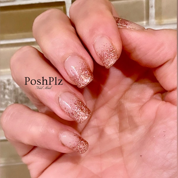 Sparkling Rosé | Pink/Rose Gold Sparkle Faded French Mani | At home Nails | Nail Art | French ombré | Nail Strips | Nail Polish Wraps