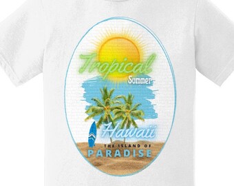 Fun "Tropical Summer" Unisex Surfing Brickwork Pattern Premium 100% Cotton Tshirt GD02 Gildan