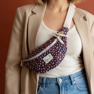 Riñonera para mujer, bolso de hombro, tejido polar, estampado de leopardo azul marino, forro beige | Riñonera, bolso de cintura, regalo para mujer