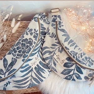 Sac Banane Femme  -  Toile de coton fleurie foncé /beige -Flower Fanny Pack, Bum , Gürteltasche, belt bag, Marsupio