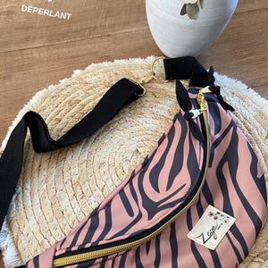 Sac Banane femme déperlant  - tissu softshell imprimé zèbre marron/noir -  Fanny Pack,softshell fabric, Gürteltasche, belt bag