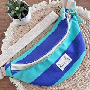 Women&#39;s Canvas Fanny Pack - turquoise blue / turquoise striped canvas - Fanny Pack, Bum bag, Gürteltasche, belt bag, Marsupio