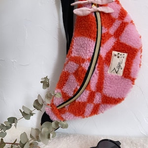 Sac Banane Femme - Bouclette rose/rouge - Teddy Fanny Pack, Bum bag, Gürteltasche, belt bag