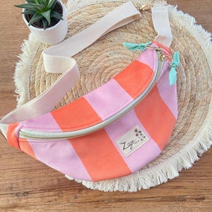 Sac Banane Femme  -   Velours rayures orange & rose / vert menthe - Velvet Fanny Pack, Bum bag, Gürteltasche, belt bag