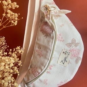 Sac Banane - Tissu jacquard lurex fleuris rose - Flower Fanny Pack, Bum bag, Gürteltasche, belt bag