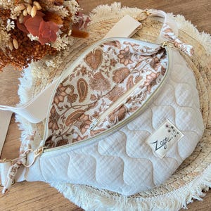 Sac Banane Femme  - matelassé beige/ double gaze de coton Indy marron-  Fanny Pack, Bum bag, Gürteltasche, belt bag, Marsupio