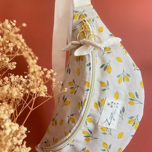 Sac Banane Femme bohème - Toile de coton citrons/beige -Flower Fanny Pack, Bum bag, Gürteltasche, belt bag, Marsupio