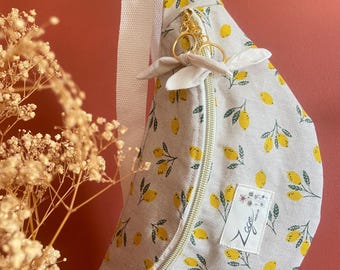 Women&#39;s boho fanny pack - Lemon/beige cotton canvas - Flower Fanny Pack, Bum bag, Gürteltasche, belt bag, Marsupio