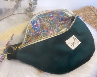 Sac Banane - Velours Vert Foncé & Liberty