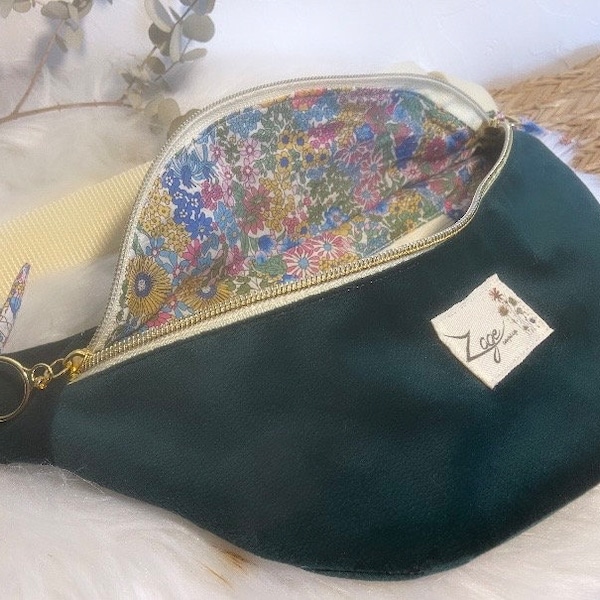 Sac Banane - Velours Vert Foncé & Liberty